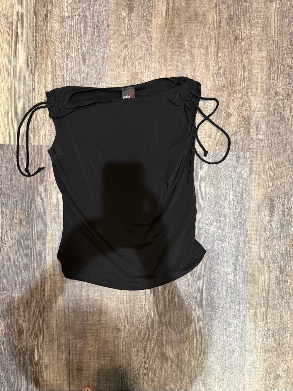 Studio Y Black Ruched Tie-Shoulder Top